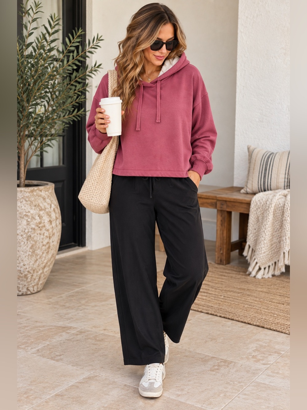 Old Navy Women’s Medium Dusty Rose Sherpa Lined Pullover Hoodie Sweatshirt